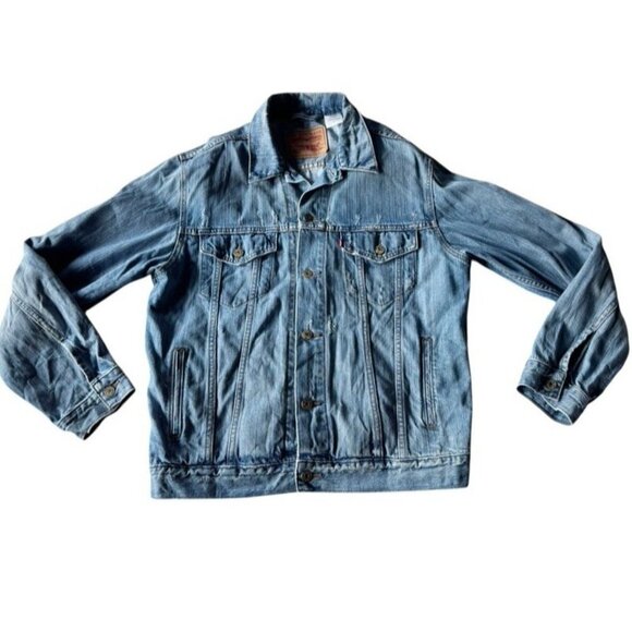 VTG 90s Levis Men's Sz L Standard Trucker Denim Jeans Jacket Distressed 70507 - Picture 10 of 10